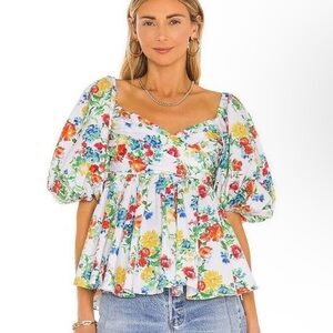 Caroline Constas brie top white summer floral